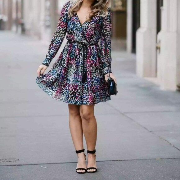 Kate Spade Metallic Multi Polka Dot Silk Wrap Mini Dress - Picture 1 of 7